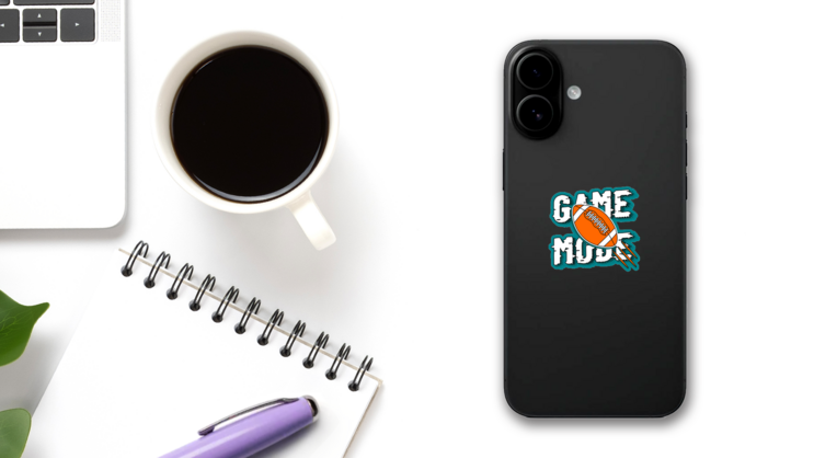 Game Mode American Football Lettering Sticker on a Phone (New) example