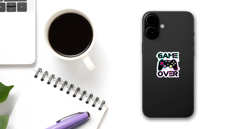 Game Over Joypad Console Controller Sticker on a Phone (New) example