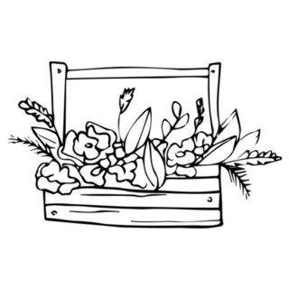 Garden Box With Flowers In Doodle Style Sticker