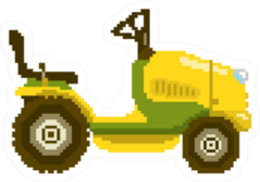 Garden Tractor In 8 Bit Game Style Pixel Yellow Sticker