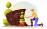 Gardener landscaper In Overalls Trimming Plant Sticker