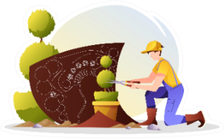 Gardener landscaper In Overalls Trimming Plant Sticker