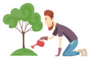 Gardener Landscaper Working Watering Tree Cartoon Sticker