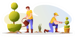 Gardeners Or Landscapers With Scissors Working On Plants Sticker