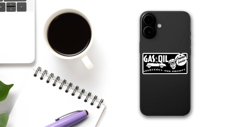 Gas & Oil A Complete Service Illustration Sticker on a Phone (New) example