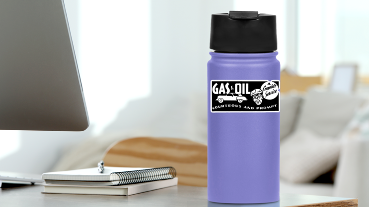 Gas & Oil A Complete Service Illustration Sticker on a Water Bottle (New) example