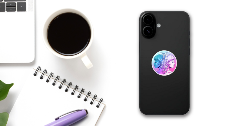 Gemini Colorful Artwork Symbol Sticker on a Phone (New) example