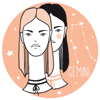 Gemini Girls. Sketch Style Stars On Peach Sticker