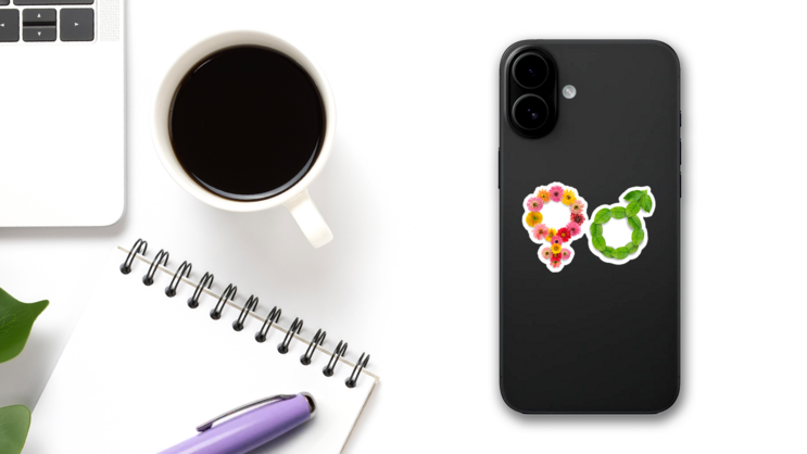 Gender Man And Women Symbol From Flowers And Leaves Sticker on a Phone (New) example