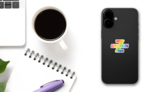 Generation Z, 2000s Kid Rainbow Lettering Sticker on a Phone (New) example