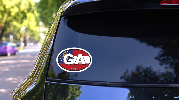 Georgia Ga State Flag Oval Sticker on a Rear Car Window (New) example
