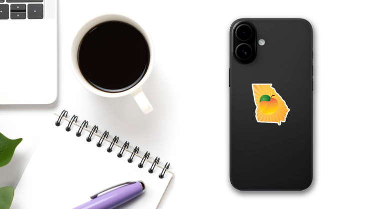 Georgia State With Peach Fruit Sticker on a Phone (New) example
