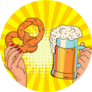 German Oktoberfest Poster Light Beer, Pretzels In Hand Sticker
