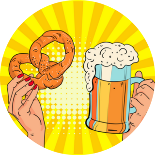 German Oktoberfest Poster Light Beer, Pretzels In Hand Sticker