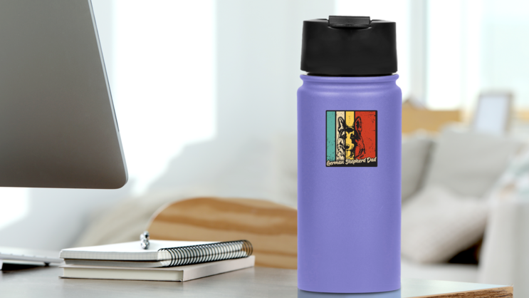 German Shepherd Dad Square Sticker on a Water Bottle (New) example