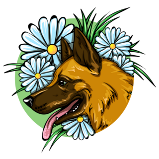 German Shepherd Flowers Sticker