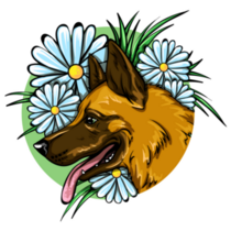 German Shepherd Flowers Sticker