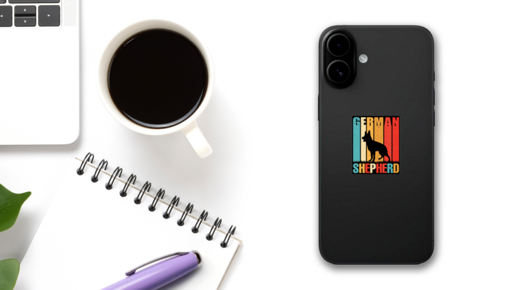 German Shepherd Retro Sticker on a Phone (New) example