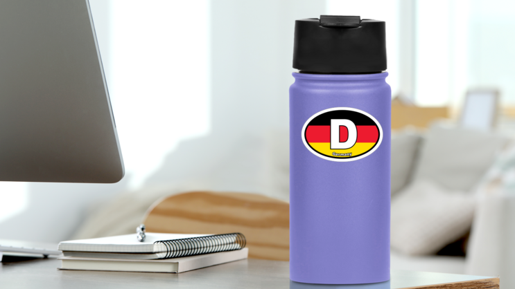 Germany, D, Flag, Oval Sticker on a Water Bottle (New) example