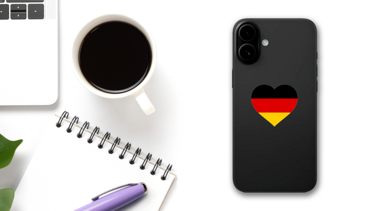 Germany Flag In Heart Sticker on a Phone (New) example
