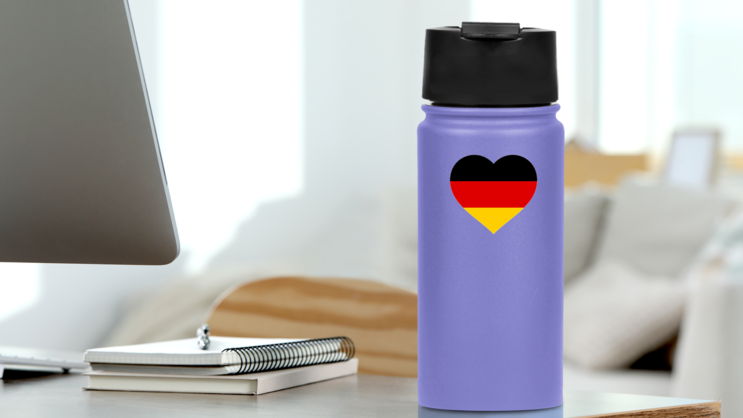 Germany Flag In Heart Sticker on a Water Bottle (New) example