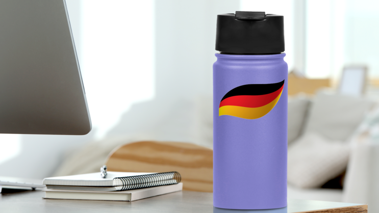 Germany Flag Swoosh Sticker on a Water Bottle (New) example