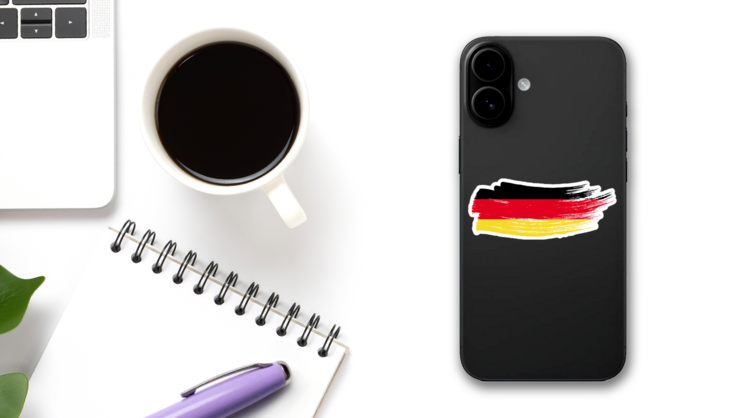 Germany National Flag Brush Stroke Sticker on a Phone (New) example