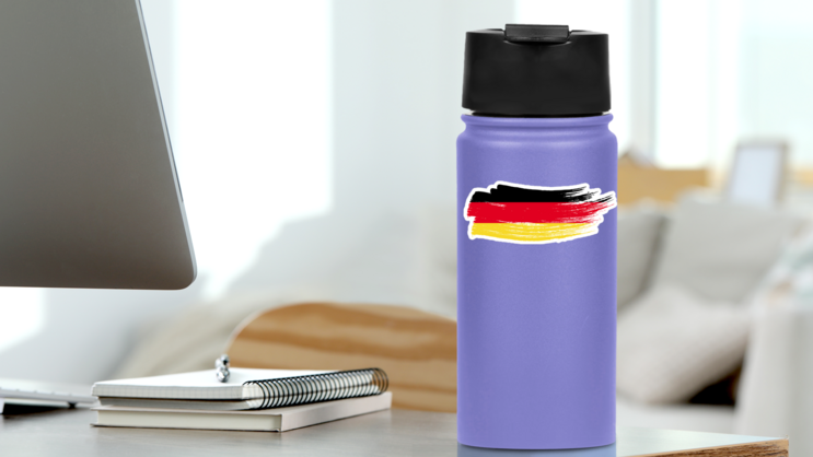 Germany National Flag Brush Stroke Sticker on a Water Bottle (New) example