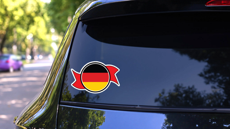 Germany Round Button Ribbon Sticker on a Rear Car Window (New) example
