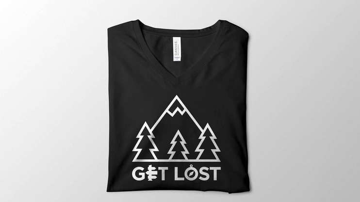Get Lost Black V-Neck Tee Design