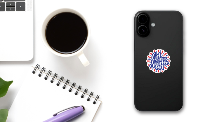 Get Your Sparkle On Patriotic Sticker on a Phone (New) example