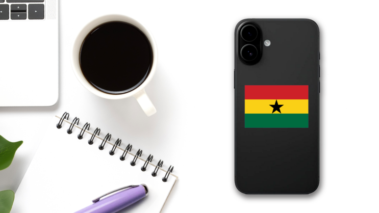 Ghana Country Flag Sticker on a Phone (New) example