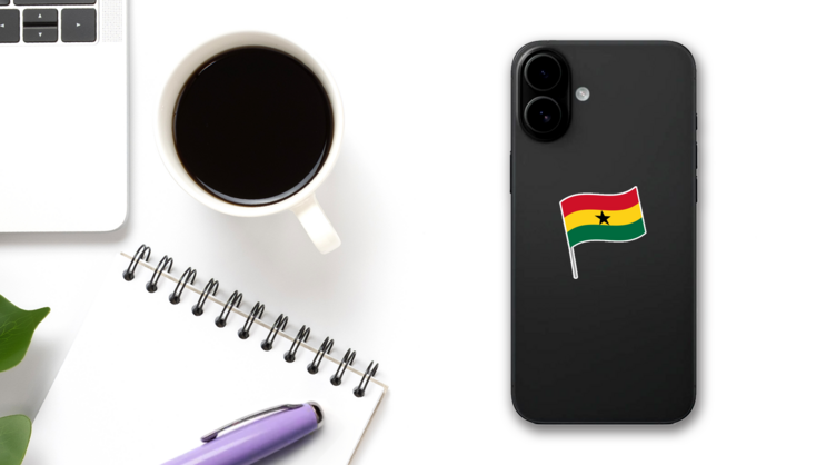 Ghana Flag Cartoon Sticker on a Phone (New) example