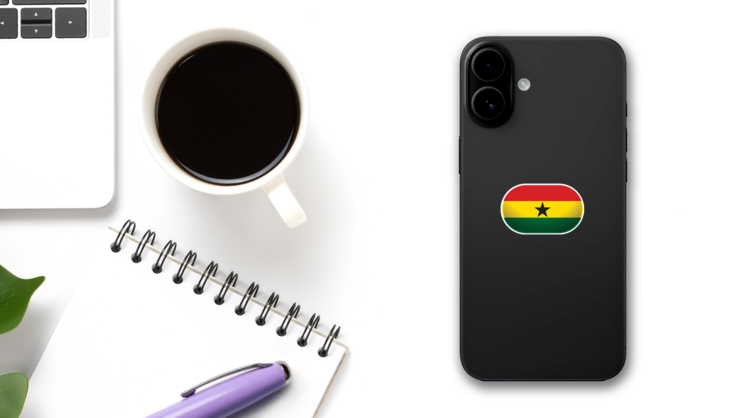Ghana Flag Pill Sticker on a Phone (New) example