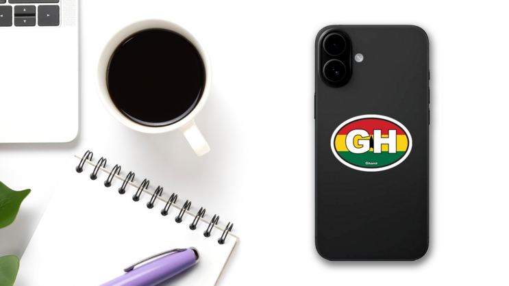 Ghana Gh Flag Oval Sticker on a Phone (New) example