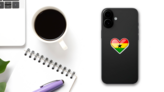 Ghana Heart Flag Sticker on a Phone (New) example