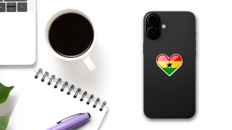 Ghana Heart Flag Sticker on a Phone (New) example