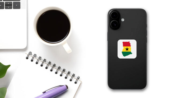 Ghana Map Silhouette Sticker on a Phone (New) example
