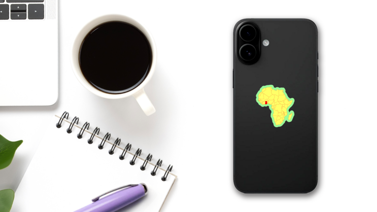 Ghana On Africa Map Sticker on a Phone (New) example