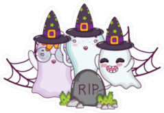 Ghosts With Witch Hat In A Spiderweb Sticker
