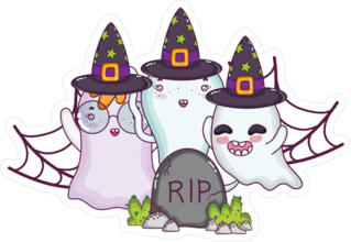 Ghosts With Witch Hat In A Spiderweb Sticker