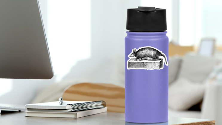 Giant Armadillo, Vintage Engraved Illustration Sticker on a Water Bottle (New) example
