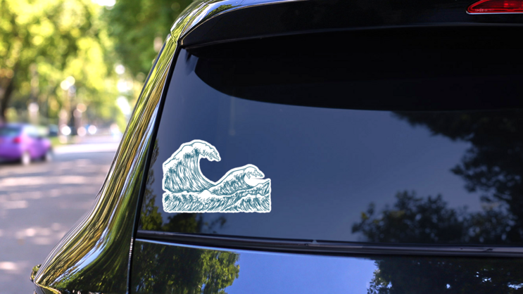 Giant Hand Drawn Waves Sticker on a Rear Car Window (New) example