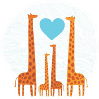 Giraffe Family Illustration In Blue Sticker