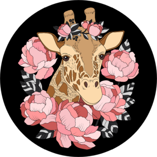 Giraffe With Pink Peonies Sticker