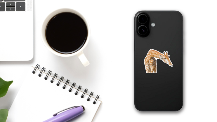 Giraffe With Tongue Out Sticker on a Phone (New) example