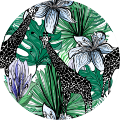 Giraffes And Blue Flowers Pattern Sticker