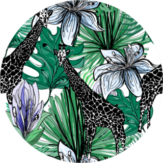 Giraffes And Blue Flowers Pattern Sticker