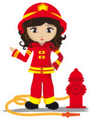 Girl Firefighter Cartoon Sticker