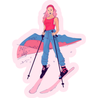 Girl Goes Skiing Pink Sticker